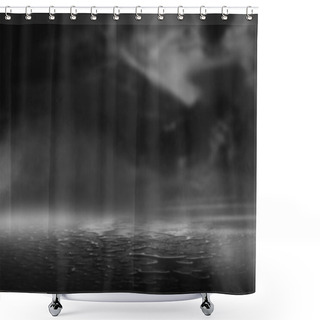 Personality  Dramatic Black And White Background. Cloudy Night Sky, Moonlight, Reflection On The Pavement. Smoke And Fog On A Dark Street At Night. Night Futuristic Landscape, Cold Night. Shower Curtains