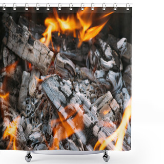 Personality  Close Up Of Bonfire With Flame And Firewood Outdoors Shower Curtains