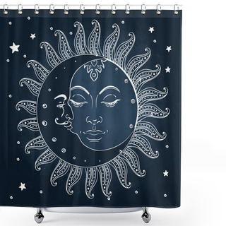 Personality  Sun And Moon. Vintage Engraving Style. Shower Curtains