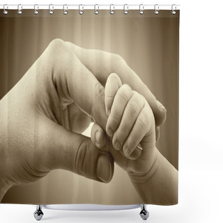 Personality  Concept Of Love And Family. Hands Of Mother And Baby Shower Curtains