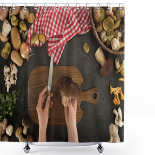 Personality  Woman Preparing To Cut Mushrooms  Shower Curtains