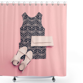 Personality  Lady Clothing Set. Dress And Shoes. Trendy Geometric Prints. Shower Curtains