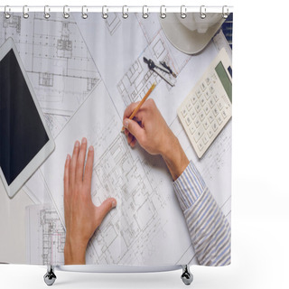 Personality  Architect Working With Blueprints Shower Curtains
