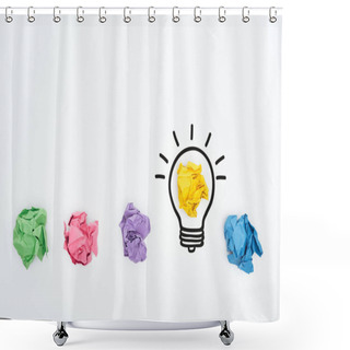 Personality  Top View Of Colorful Crumpled Paper Balls And Illustration Of Light Bulb, Business Concept Shower Curtains