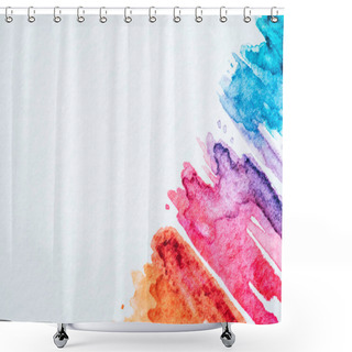 Personality  Artistic Colorful Watercolor Strokes On White Paper Background Shower Curtains