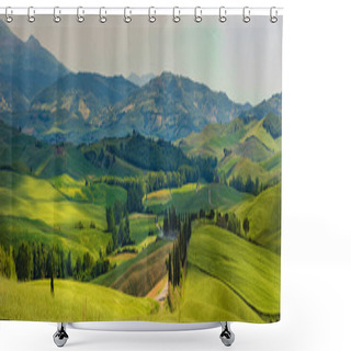 Personality  Beautiful And Miraculous Colors Of Green Spring Panorama Landscape Of Tuscany, Italy. Shower Curtains