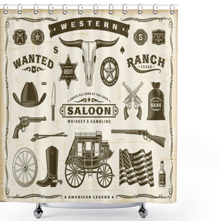 Personality  Vintage Old Western Set. Editable EPS10 Vector Illustration In Retro Woodcut Style With Transparency. Shower Curtains