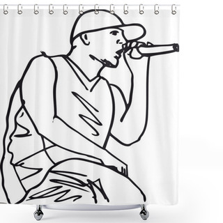 Personality  Sketch Of Hip Hop Singer Singing Into A Microphone. Shower Curtains