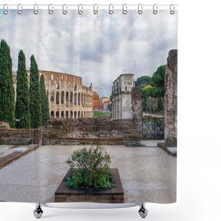 Personality  Ancient Colosseum Near Historical Buildings In Rome Shower Curtains