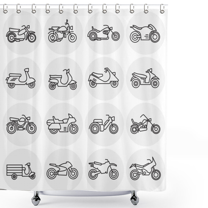 Personality  Motorcycle Icons Set Outline On Background For Graphic And Web Design. Creative Illustration Concept Symbol For Web Or Mobile App. Shower Curtains