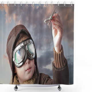 Personality  Playing To Be A Professional Pilot At Sunset Shower Curtains