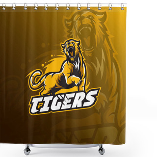 Personality  Tiger Mascot Logo Vector Illustration. Shower Curtains