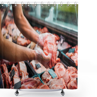 Personality  Shop Assistant With Raw Meat Shower Curtains