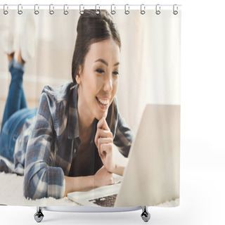 Personality  Woman Looking At Laptop Monitor Shower Curtains