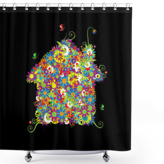 Personality  Floral House Shape. Shower Curtains