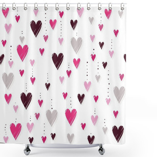 Personality  Pink Hearts On White Background Messy Vertical Rows Romantic Valentines Day Seamless Pattern Shower Curtains