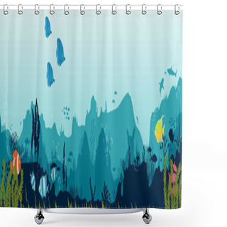 Personality  Silhouette Of Fish And Algae On A Reef Background. Shower Curtains
