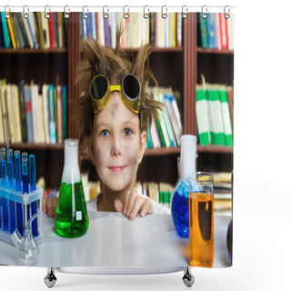 Personality  Cute Boy Doing Biochemistry Research In Chemistry Class Shower Curtains
