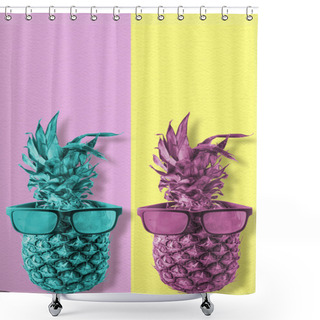 Personality  Retro Color Pineapple Fruit With Sunglasses Shower Curtains