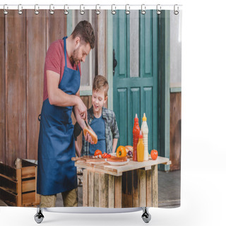 Personality  Father And Son Cooking Hot Dog  Shower Curtains