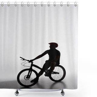 Personality  Silhouette Of Trial Biker Relaxing On Bicycle On White Shower Curtains