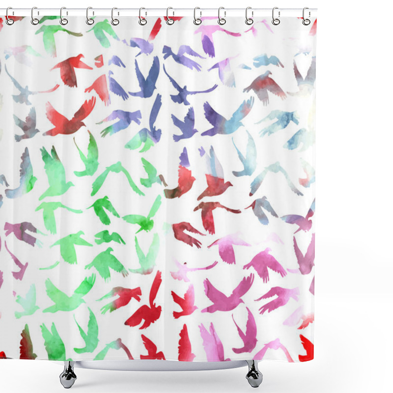 Personality  Watercolor Doves And Pigeons Seamless Pattern On White Backgroun Shower Curtains