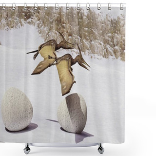 Personality  Egg And Pterodactyl 3d Rendering Shower Curtains