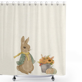 Personality  Rabbit Illustration, Greeting Card With Rabbit, Autumn Card, Thanksgiving Day, Invitation Shower Curtains