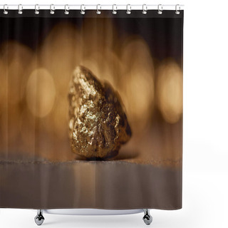 Personality  Selective Focus Of Golden Stone On Grey Marble And Blurred Sparkling Background Shower Curtains