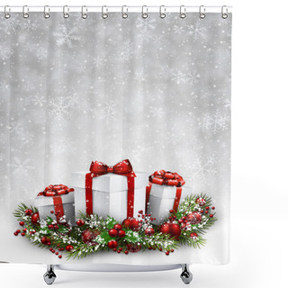 Personality  Christmas Background With Gifts Shower Curtains