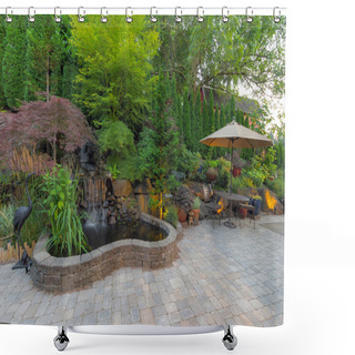 Personality  Backyard Landscaping Patio With Waterfall Pond  Shower Curtains