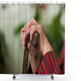 Personality  Handicapped Elderly Woman With A Walking Cane Shower Curtains
