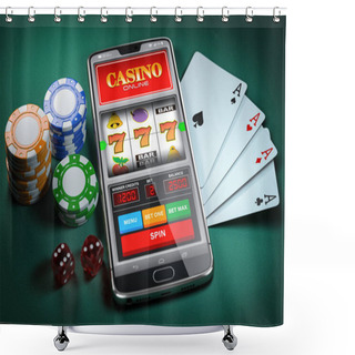 Personality  Online Casino And Gambling Concept. Slot Machine On Smartphone S Shower Curtains