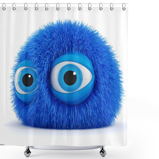 Personality  3d Funny Fluffy Creature With Big Blue Eyes Shower Curtains