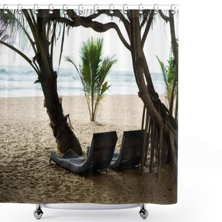 Personality  Sunbeds Under Tropical Trees Shower Curtains