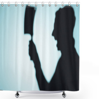 Personality  Scary Shadow Of Screaming Person Holding Meat Knife On Blue Shower Curtains