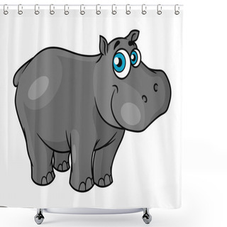 Personality  Cute Cartoon Baby Hippo With Blue Eyes Shower Curtains