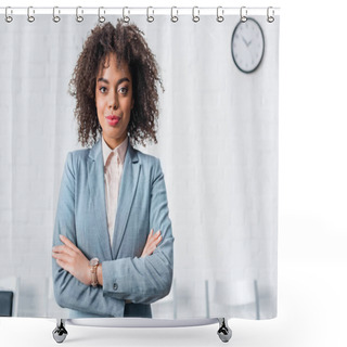 Personality  Attractive African American Businesswoman Standing With Folded Arms Shower Curtains