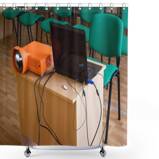 Personality  Multimedia Projector In Class Room. Ready For Presentation. Shower Curtains