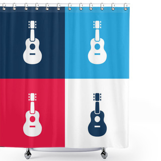 Personality  Acoustic Guitar Blue And Red Four Color Minimal Icon Set Shower Curtains
