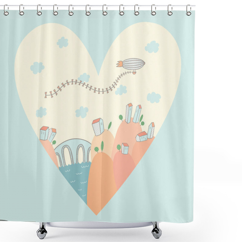 Personality  Vector Illustration Of Idyllic Landscape Shower Curtains
