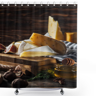 Personality  Different Types Of Cheeses, Honey And Fig On Table Shower Curtains