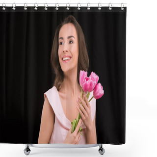 Personality  Young Woman With Tulips  Shower Curtains