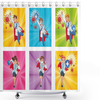 Personality  Super Doctors Staff Vs Covid19 Particles Shower Curtains