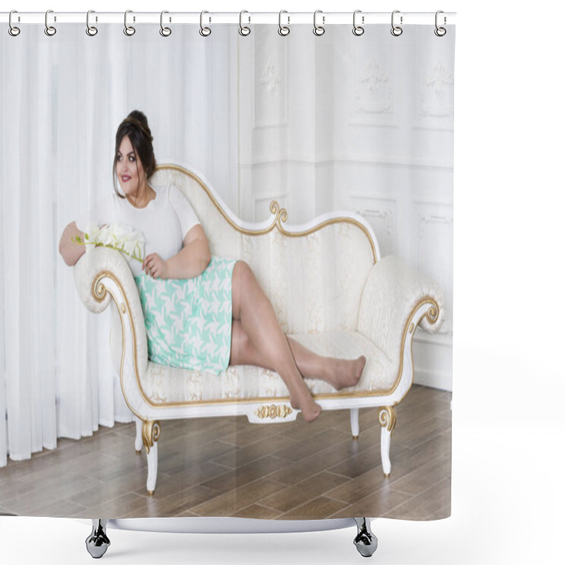 Personality  Plus Size Fashion Model, Fat Woman On Luxury Interior, Overweight Female Body Shower Curtains