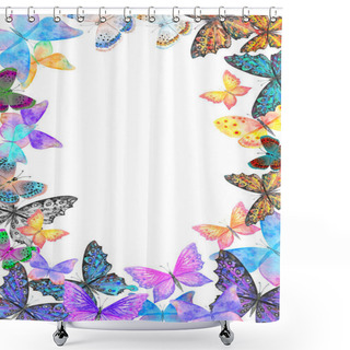 Personality  Watercolor Butterfly Frame With Place For Your Text. Shower Curtains