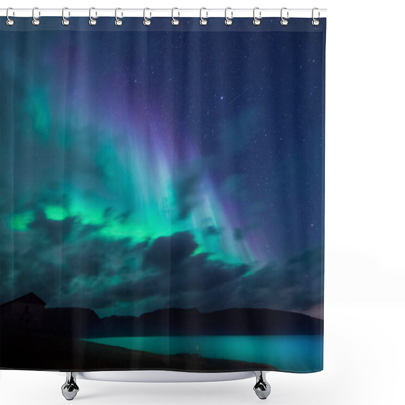 Personality  The Polar Arctic Northern Lights Aurora Borealis Sky Star In Norway Svalbard In Longyearbyen The Moon Mountains Shower Curtains
