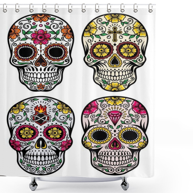 Personality  Day Of The Dead Skull Vector Set Shower Curtains