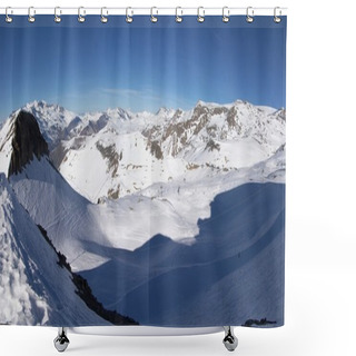 Personality  Panoramic View On Alps Winter Mountains Shower Curtains