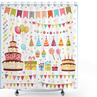 Personality  Set Of Birthday Party Elements Shower Curtains